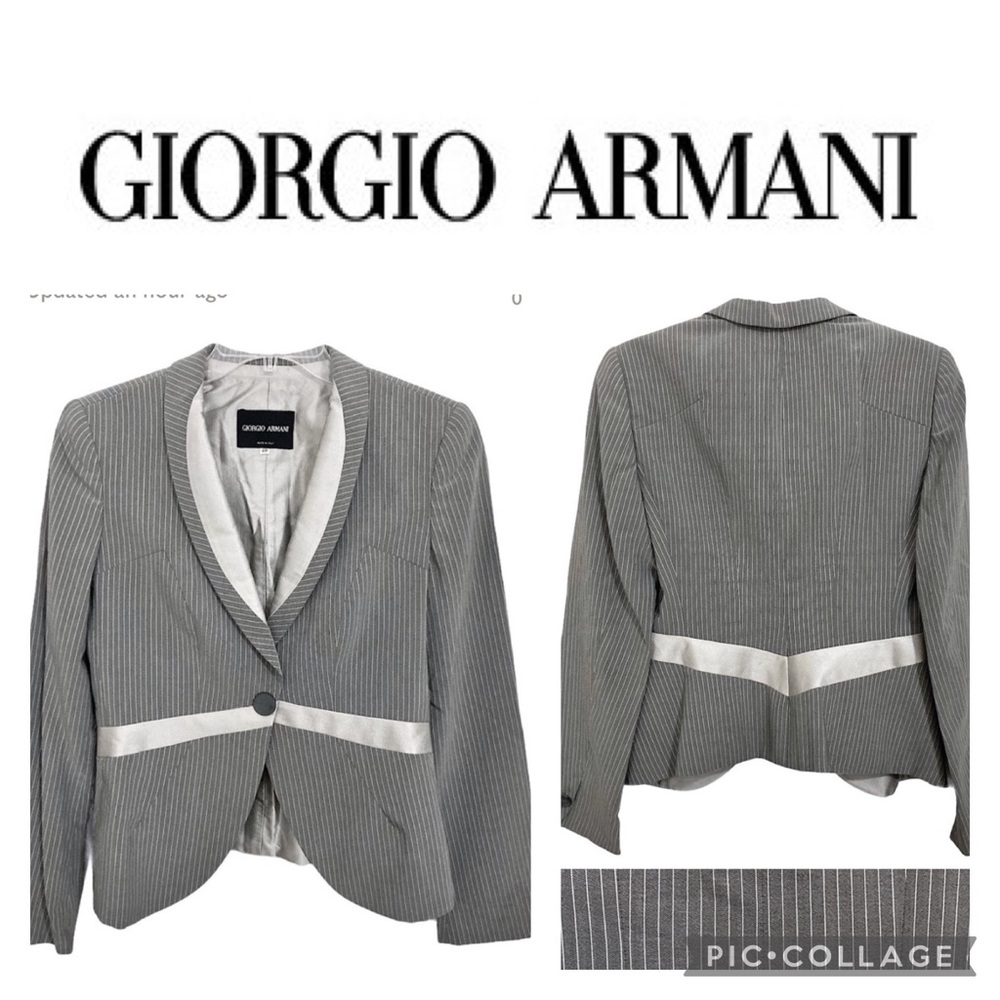 GIORGIO ARMANI Grey/White Fully Lined Pinstripe Blazer Single Button Closure 44